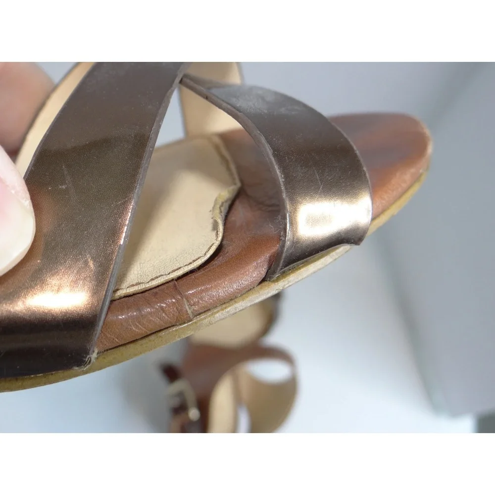 Isola Brown Leather and Metallic Bronze‎ Block Heel Sandals 6.5M 6318100